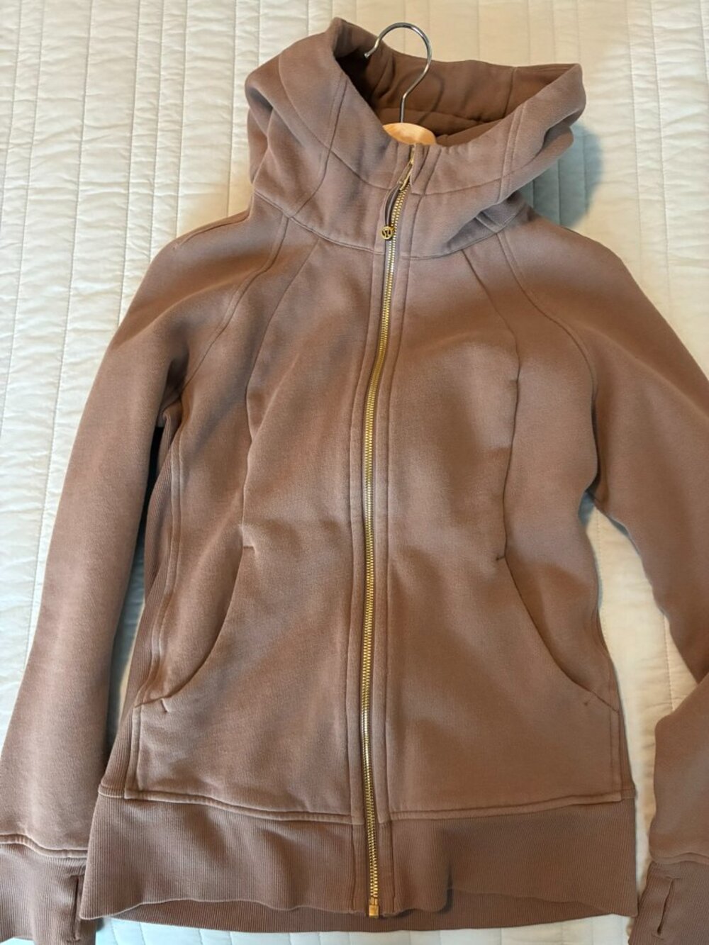 Lululemon Scuba Full-Zip Hoodie in Khaki, Gold Zip - SZ 8